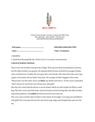 Lớp 8 - Unit 6 FOLK TALES-READING