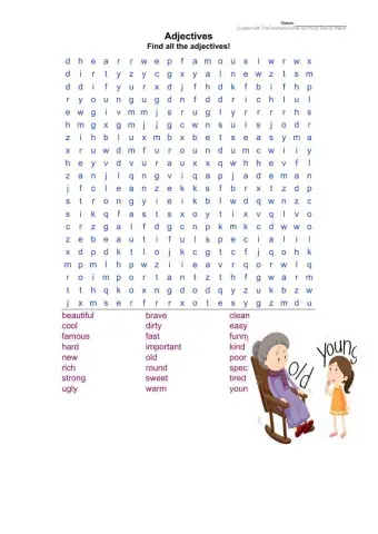 Adjectives wordsearch