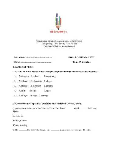 Lớp 8 - Unit 7 POLLUTION-LANGUAGE FOCUS
