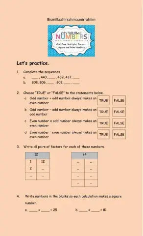 Odd Even Factors Multiple Square and Prime Number