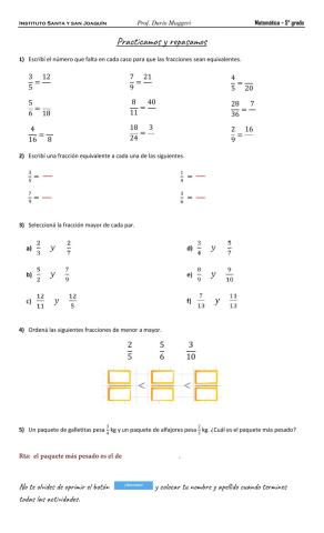 Repaso de fracciones II - quinto grado