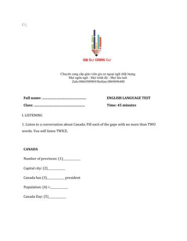 Lớp 8 - Kiểm tra 45 phút số 3 (Unit 7, 8) -