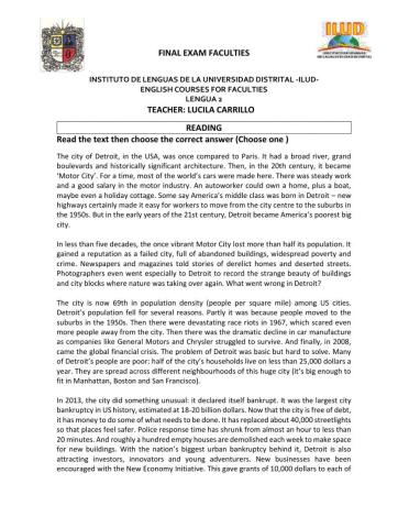 Reading language 2 final exam