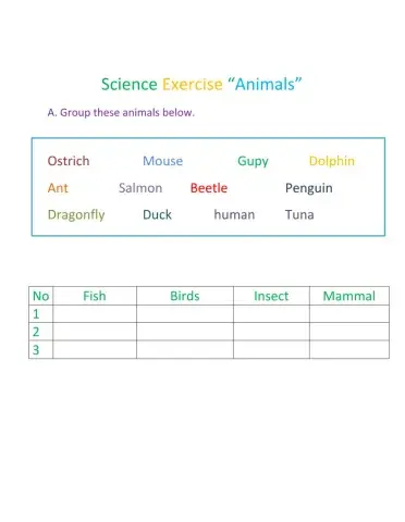 science Exercise animal