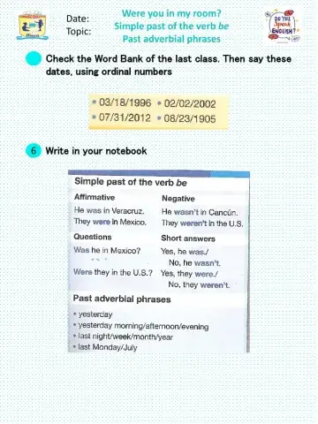 Simple past of the verb be 2