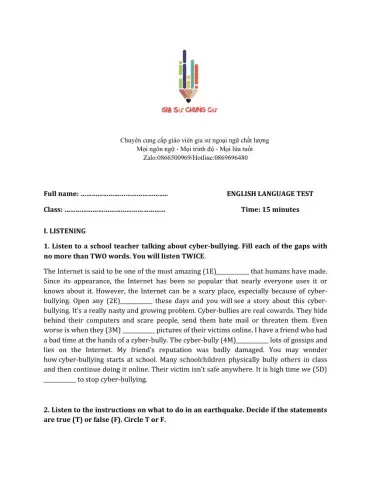 Lớp 8 - Unit 10 COMMUNICATION-LISTENING