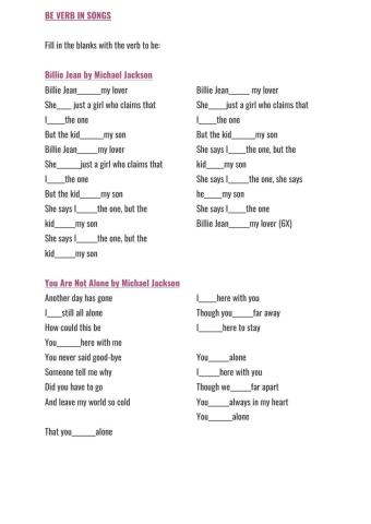 Be Verb in Songs