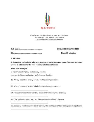 Lớp 8 - Unit 10 COMMUNICATION-WRITING