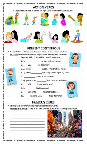 5th Grade Test Unit 5 - Action Verbs, Present Continuous and Famous Cities