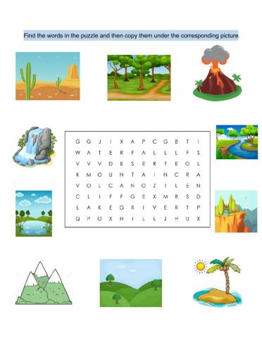 Geographical features wordsearch