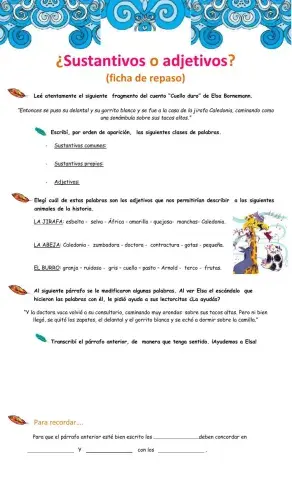 Ficha repaso- Sustantivos y adjetivos