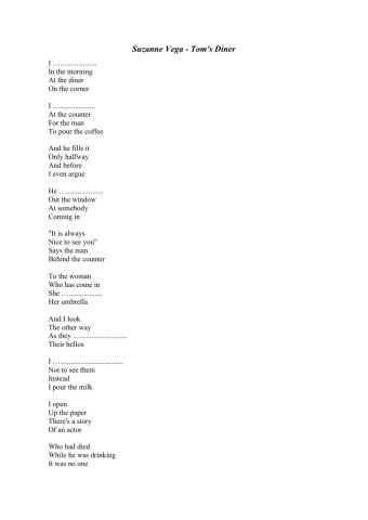 Tom's diner-lyrics gap fill