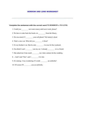 Lend and borrow worksheet