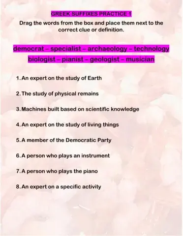Greek Suffixes Practice 1