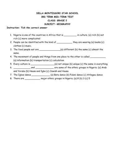 Grade 2 geography test