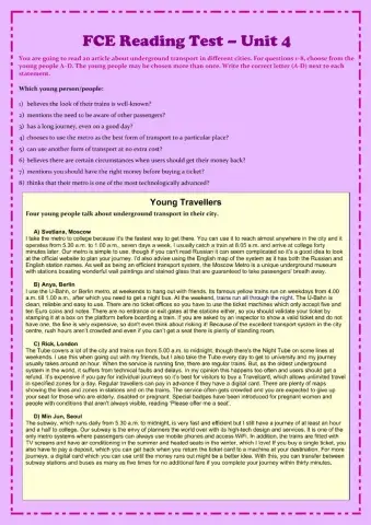 FCE Reading Test - Unit 4