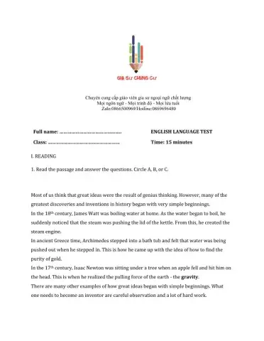 Lớp 8 - Unit 11 SCIENCE AND TECHNOLOGY-READING -