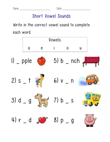 Short vowel sounds worksheets