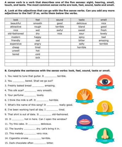 Senses adjectives and verbs
