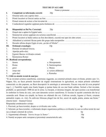 Fișă de lucru Orientul antic