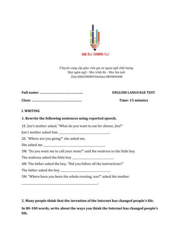 Lớp 8 - Unit 12 LIFE ON OTHER PLANETS-WRITING