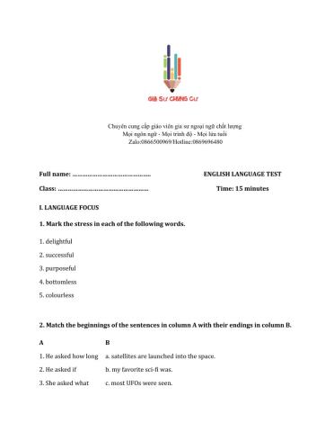 Lớp 8 - Unit 12 LIFE ON OTHER PLANETS-LANGUAGE FOCUS