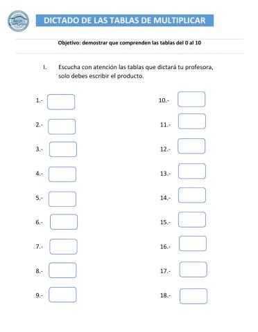 Hoja de dictado de tablas
