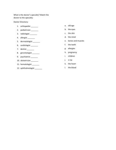 Doctor Names and Specialties