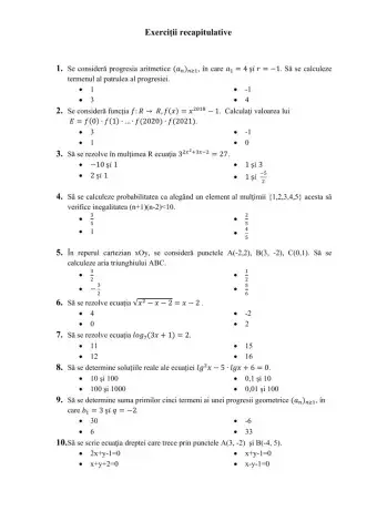Fișă de lucru recapitulativă cls. a X-a