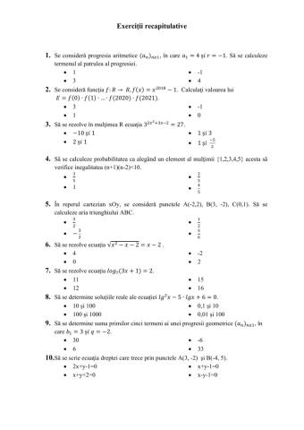 Fișă de lucru recapitulativă cls. a X-a