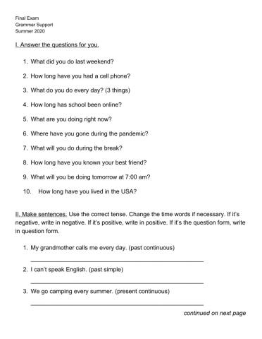 Final Exam - Grammar