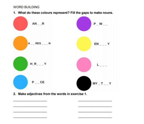 Color related feelings (nouns to adjectives)