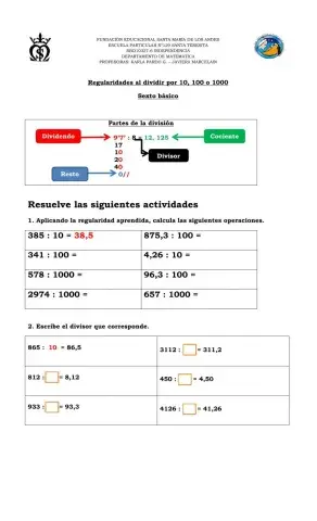 Divisiones decimales por 10, 100 y 1000