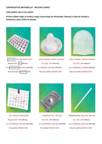 Multiple Choice: Contraceptive methods