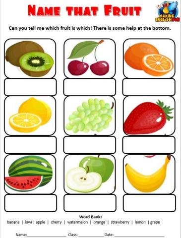 Live worksheet about fruits