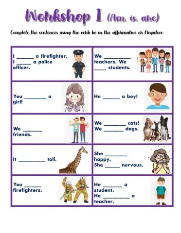 Workshop 1 Use of am, are, is.
