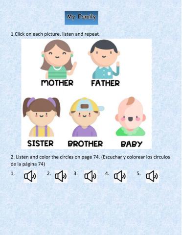 Prekinder Family Vocabulary