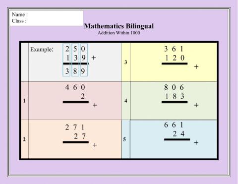 Mathematics Bilingual (Addition within 1000)
