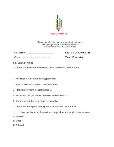 Lớp 9 - Unit 1 LOCAL ENVIRONMENT-LANGUAGE FOCUS -