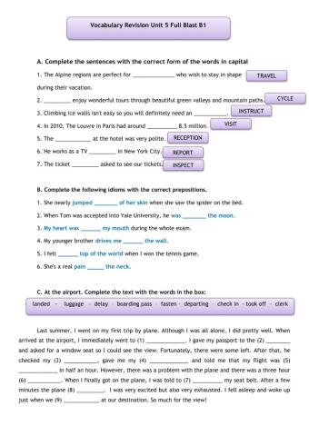Revision Vocabulary - Unit 5 Full Blast B1