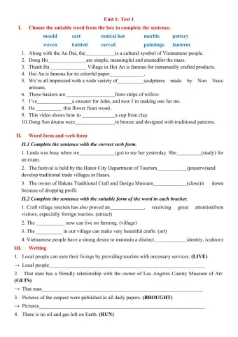 English 9 - Unit 1 - test 1
