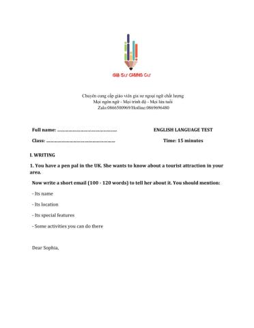 Lớp 9 - Unit 1 LOCAL ENVIRONMENT-WRITING