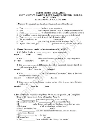Modal verbs obligation: must, should, have to, need to