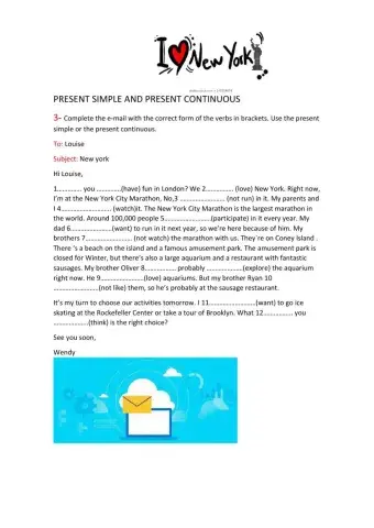 Present simple and present continuous e-mail