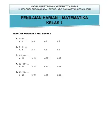 Penilaian harian 1 matematika