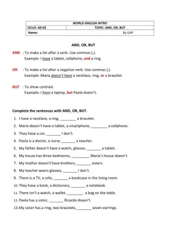 Conjunctions  and, or, but