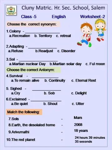 Class 5 English worksheet- 2