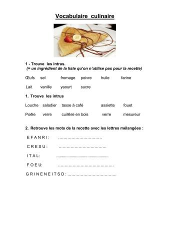 Vocabulaire culinaire