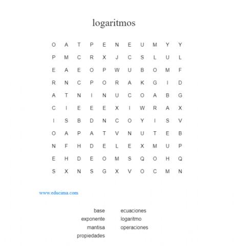 Sopa de letras de logaritmos