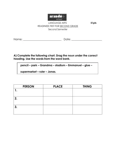 Readiness test for second grade